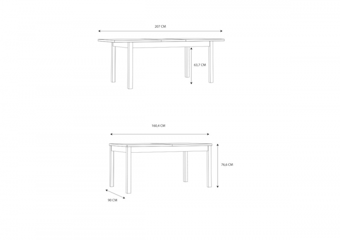 Stół rozkładany Elatha  TBLT7029-D89 - wymiary